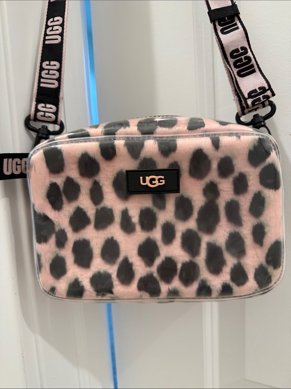 UGG Pink and Black Leopard-Print Faux-Fur Crossbody Bag